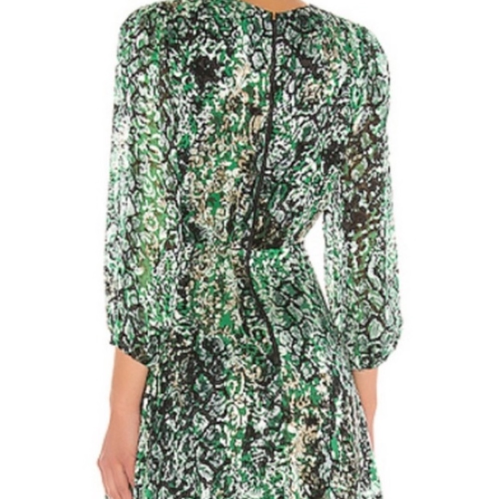 Alice + Olivia Green Black Printed Long Sleeve Mini Dress - Picture 2 of 15